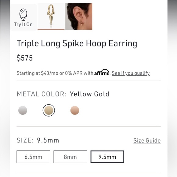 Maria Tash Solid 14k Gold Spike Hoop Single Earring - Picture 11 of 11